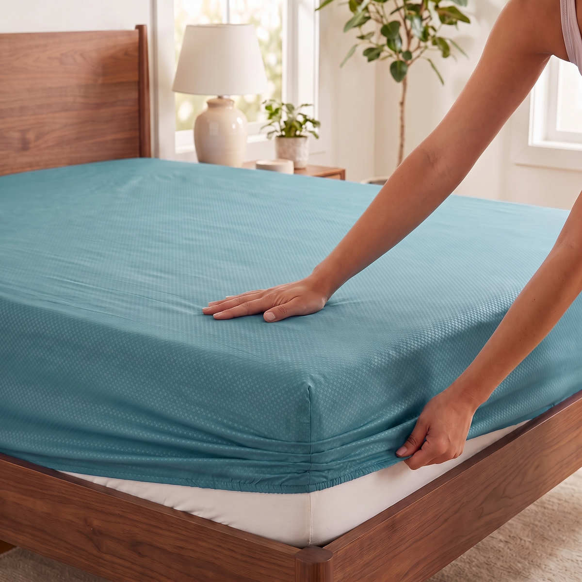 Pacha Home Embossed Solid Fitted Bed Sheet Set Model EFMF